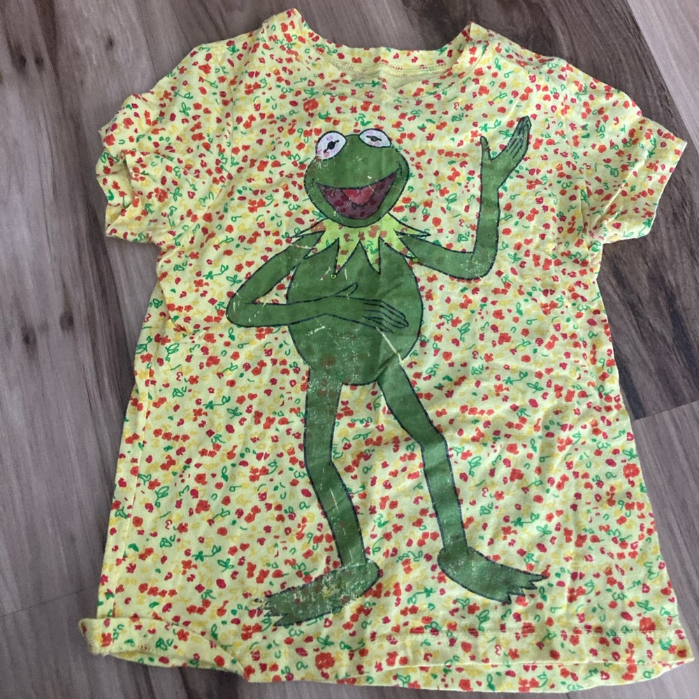 Kermit The Frog Girl T Shirt Floral Medium 7/8 2007 The Muppet Holding Co